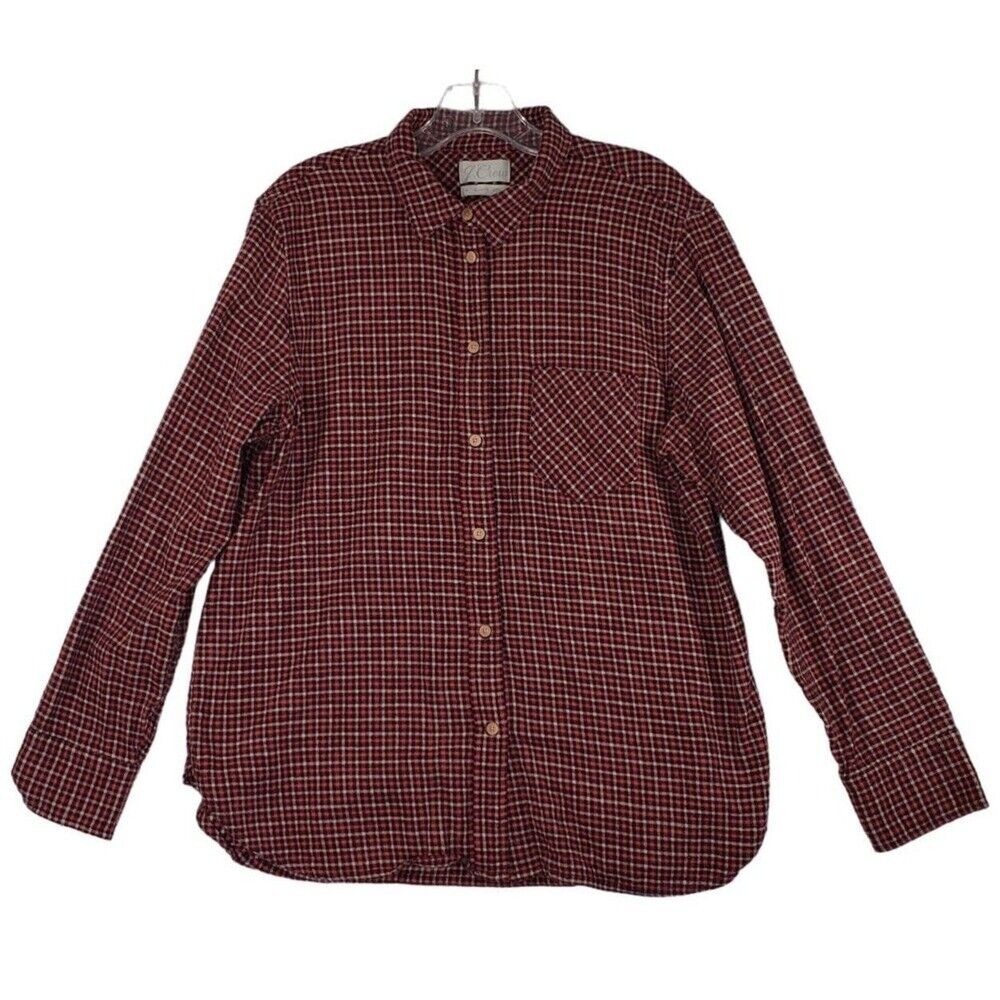 J. Crew Flannel Shirt Womens Size 14 Classic Fit Plaid Button Up Long Sleeve Red